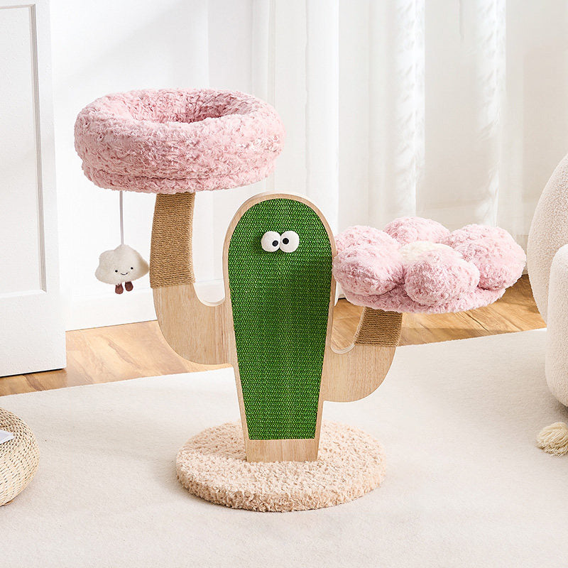 Contemporary Creative Round Multi-Layer Solid Wood Panel Medium-Density Fiberboard Sisal Hemp Rope Velvet Fabric Cat Tree 3-Tier For Living Room Cuvalon