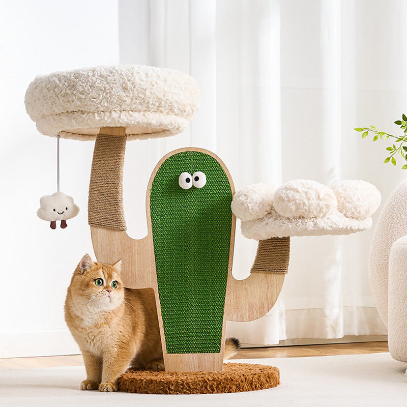 Contemporary Creative Round Multi-Layer Solid Wood Panel Medium-Density Fiberboard Sisal Hemp Rope Velvet Fabric Cat Tree 3-Tier For Living Room Cuvalon