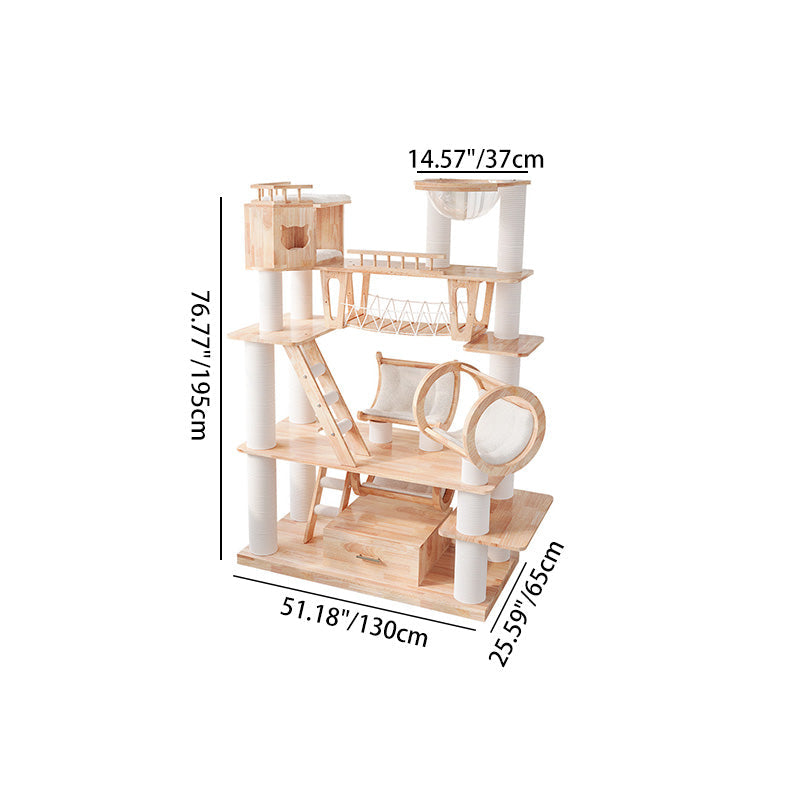 Contemporary Scandinavian Rectangular Solid Wood Panel Multi-Layer Solid Wood Panel Paper Tube Paper Rope Velvet Fabric Acrylic Large Cat Tree 6-Tier For Living Room Cuvalon