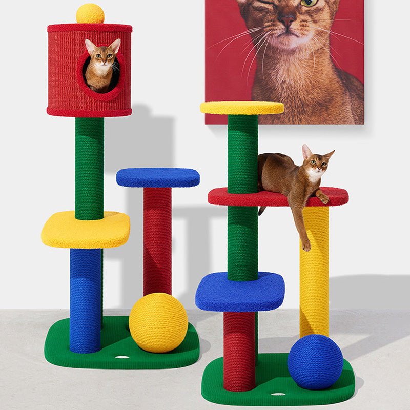 Contemporary Creative Rectangular Particleboard Corrugated Paper Sisal Jute EPS Cat Tree 2/3/4-Tier For Living Room Cuvalon