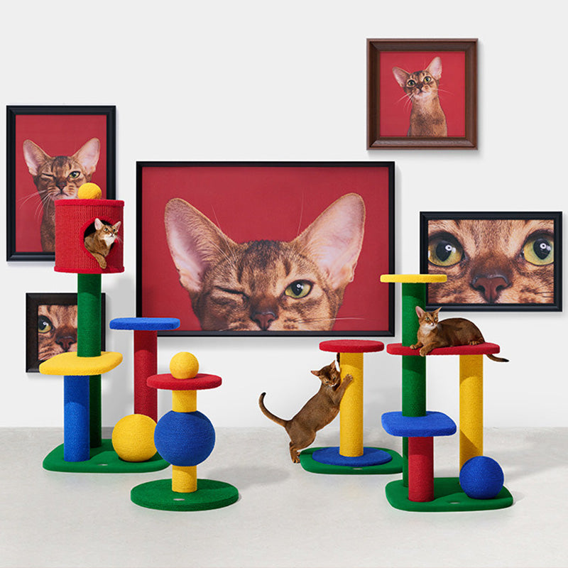 Contemporary Creative Rectangular Particleboard Corrugated Paper Sisal Jute EPS Cat Tree 2/3/4-Tier For Living Room Cuvalon