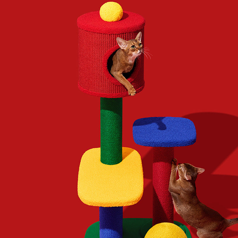 Contemporary Creative Rectangular Particleboard Corrugated Paper Sisal Jute EPS Cat Tree 2/3/4-Tier For Living Room Cuvalon