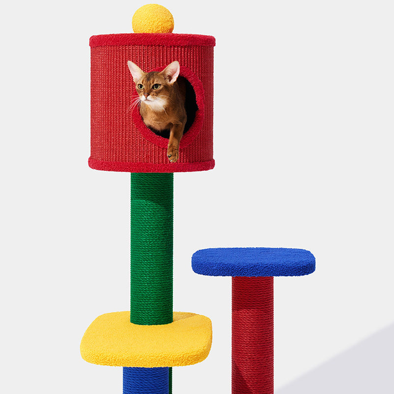 Contemporary Creative Rectangular Particleboard Corrugated Paper Sisal Jute EPS Cat Tree 2/3/4-Tier For Living Room Cuvalon