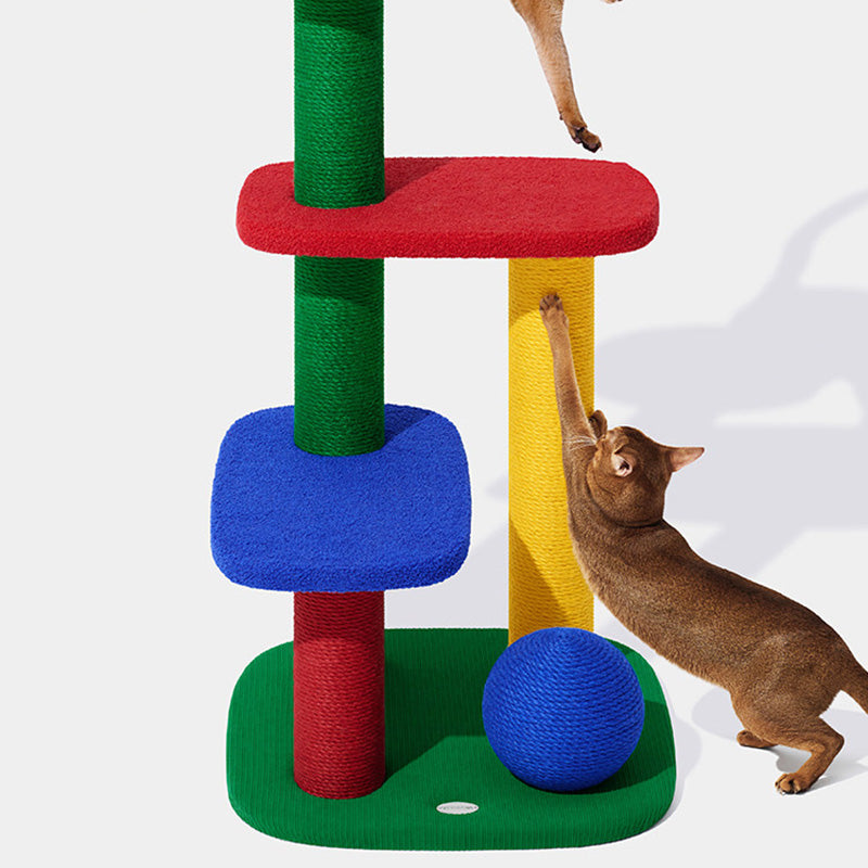 Contemporary Creative Rectangular Particleboard Corrugated Paper Sisal Jute EPS Cat Tree 2/3/4-Tier For Living Room Cuvalon
