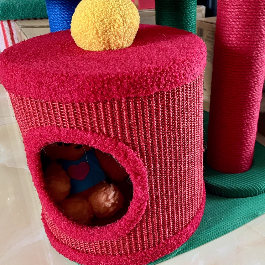 Contemporary Creative Rectangular Particleboard Corrugated Paper Sisal Jute EPS Cat Tree 2/3/4-Tier For Living Room Cuvalon