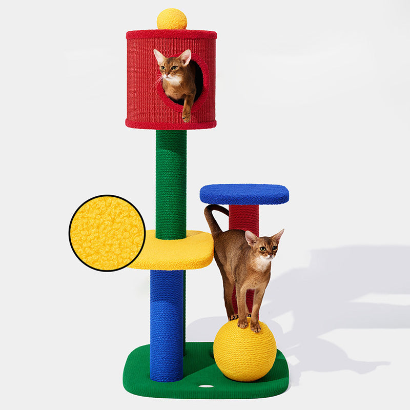 Contemporary Creative Rectangular Particleboard Corrugated Paper Sisal Jute EPS Cat Tree 2/3/4-Tier For Living Room Cuvalon