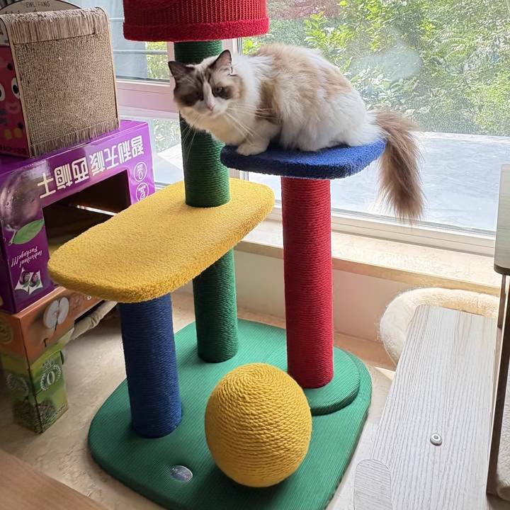 Contemporary Creative Rectangular Particleboard Corrugated Paper Sisal Jute EPS Cat Tree 2/3/4-Tier For Living Room Cuvalon