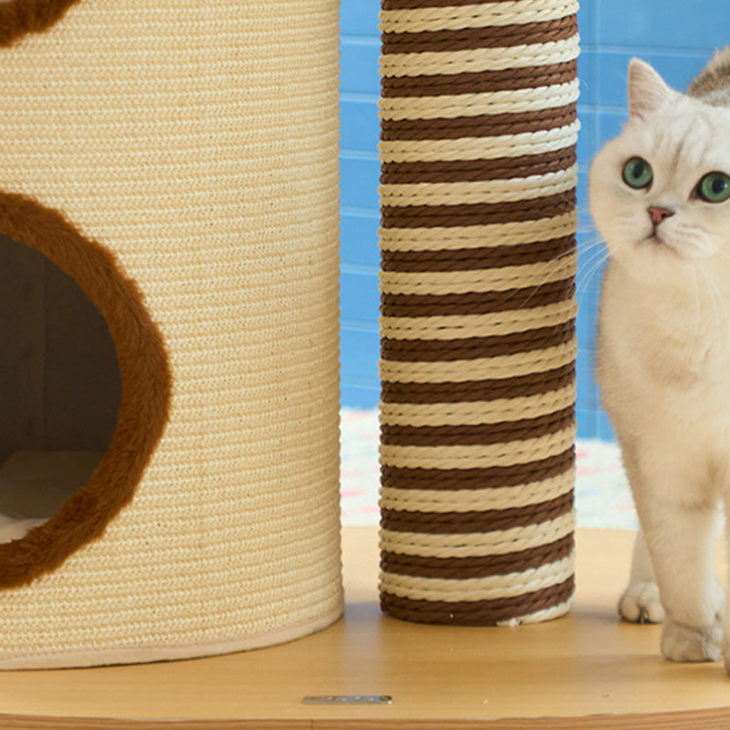 Contemporary Scandinavian Round Particleboard Velvet Fabric Paper Rope Paper Tube Cat Tree 5-Tier For Living Room Cuvalon