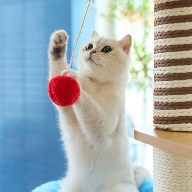 Contemporary Scandinavian Round Particleboard Velvet Fabric Paper Rope Paper Tube Cat Tree 5-Tier For Living Room Cuvalon