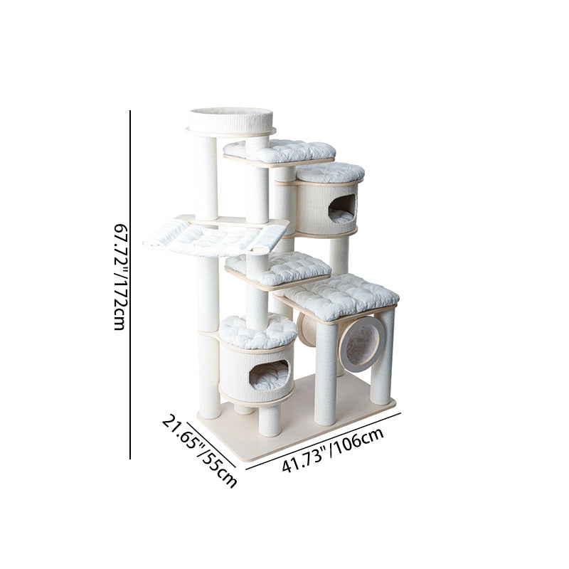 Contemporary Scandinavian Round Plywood Fiberboard Paper Rope Paper Tube Corduroy Cat Tree 7-Tier For Living Room Cuvalon