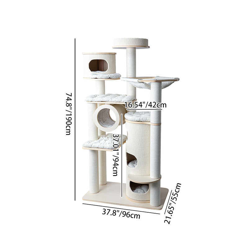 Contemporary Scandinavian Round Plywood Fiberboard Paper Rope Paper Tube Corduroy Cat Tree 7-Tier For Living Room Cuvalon