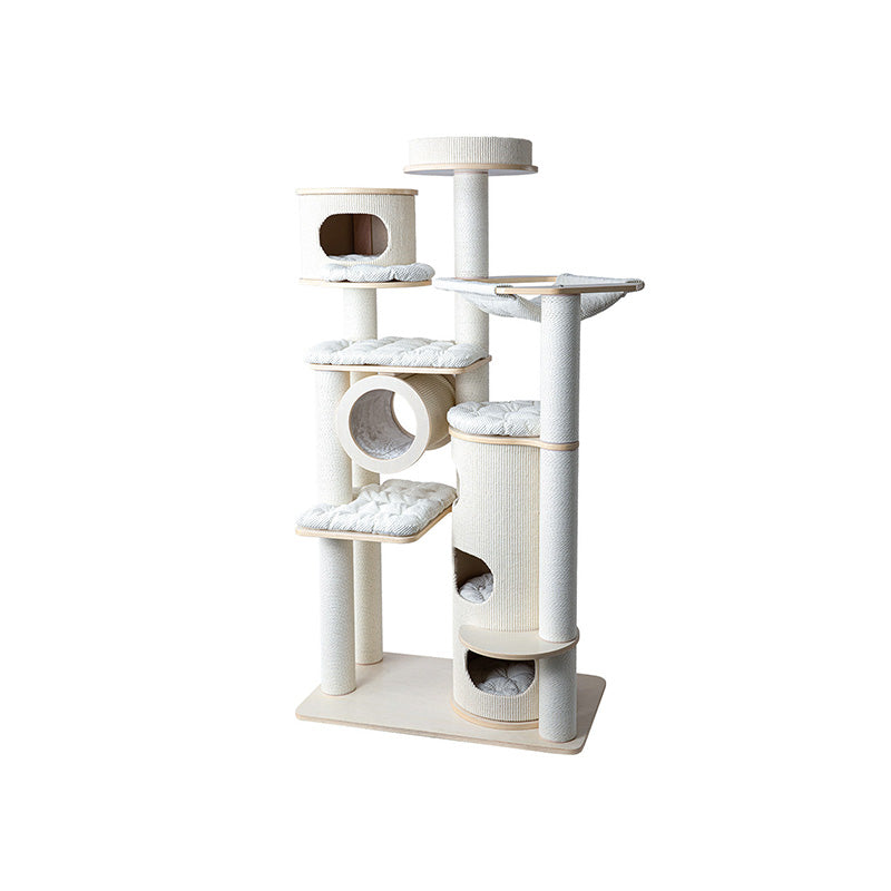 Contemporary Scandinavian Round Plywood Fiberboard Paper Rope Paper Tube Corduroy Cat Tree 7-Tier For Living Room Cuvalon