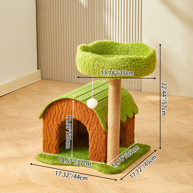 Contemporary Creative Rectangular Medium-Density Fiberboard Velvet Felt Sisal Tree House Cat Tree 2/3/4-Tier For Living Room Cuvalon