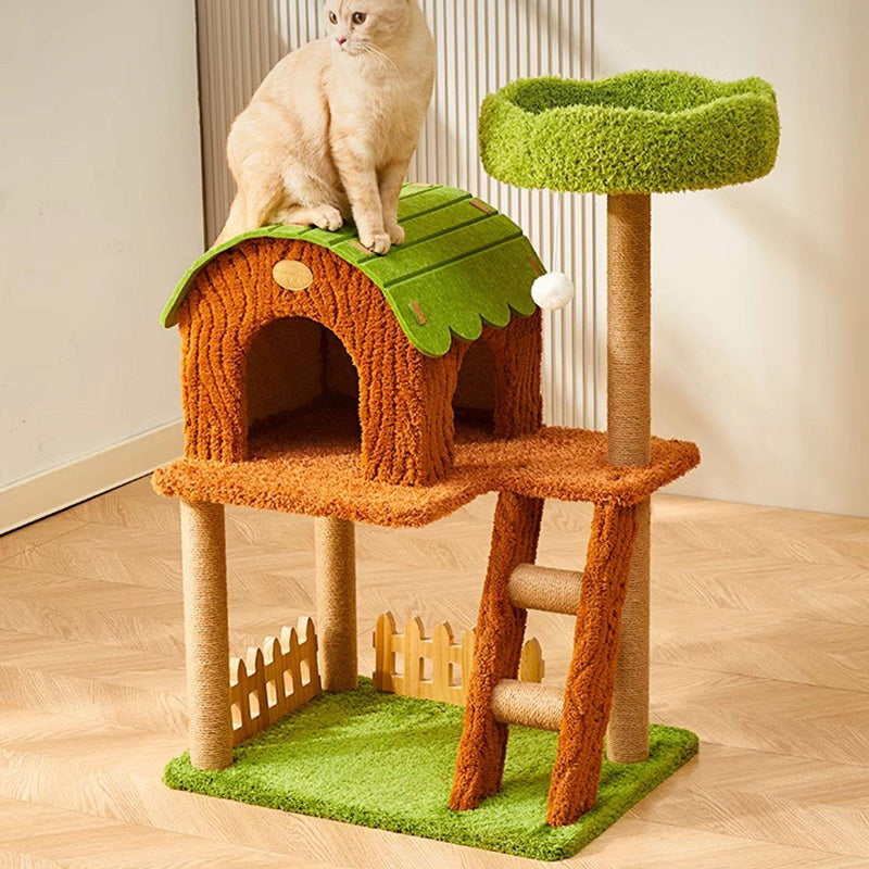 Contemporary Creative Rectangular Medium-Density Fiberboard Velvet Felt Sisal Tree House Cat Tree 2/3/4-Tier For Living Room Cuvalon