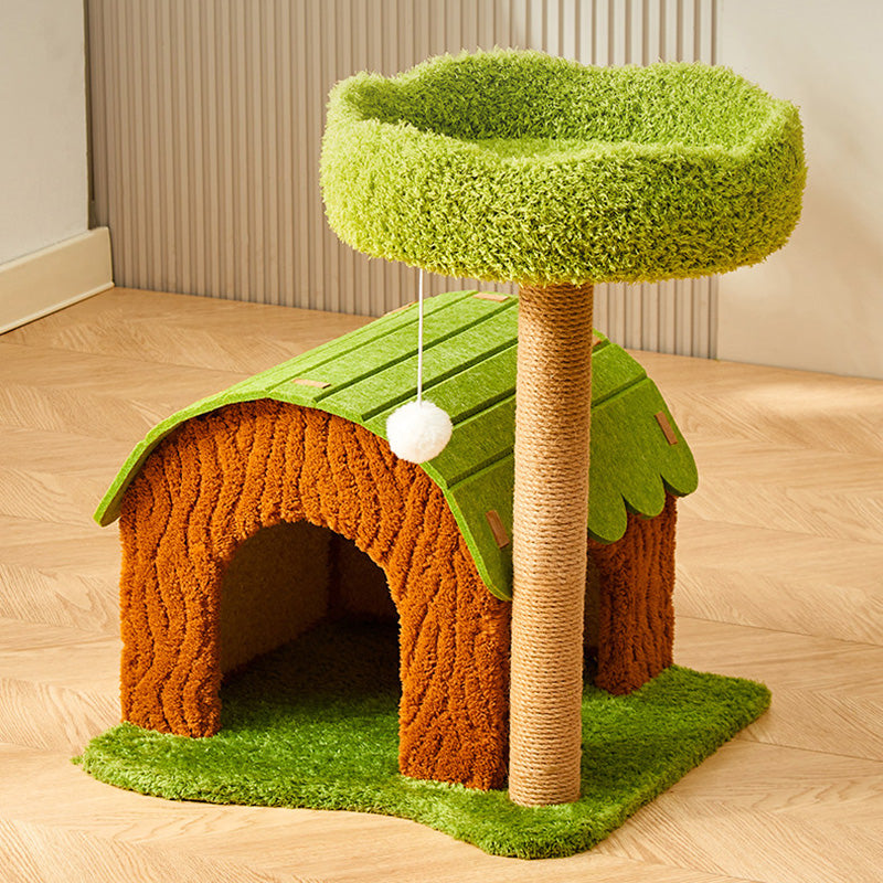 Contemporary Creative Rectangular Medium-Density Fiberboard Velvet Felt Sisal Tree House Cat Tree 2/3/4-Tier For Living Room Cuvalon