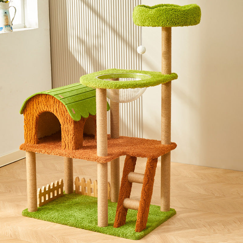 Contemporary Creative Rectangular Medium-Density Fiberboard Velvet Felt Sisal Tree House Cat Tree 2/3/4-Tier For Living Room Cuvalon