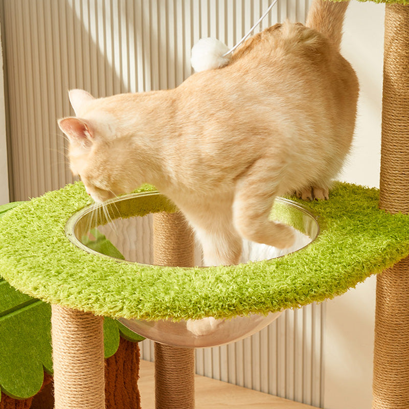 Contemporary Creative Rectangular Medium-Density Fiberboard Velvet Felt Sisal Tree House Cat Tree 2/3/4-Tier For Living Room Cuvalon