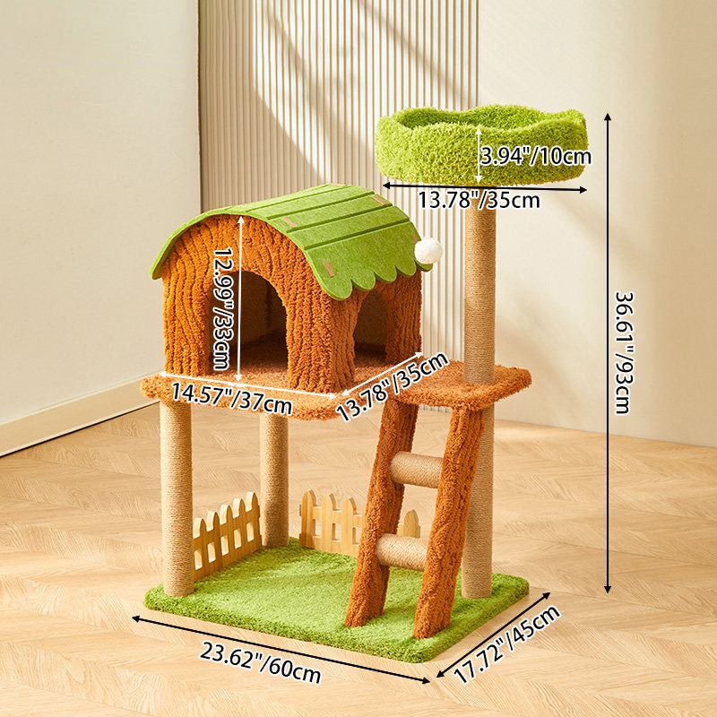 Contemporary Creative Rectangular Medium-Density Fiberboard Velvet Felt Sisal Tree House Cat Tree 2/3/4-Tier For Living Room Cuvalon