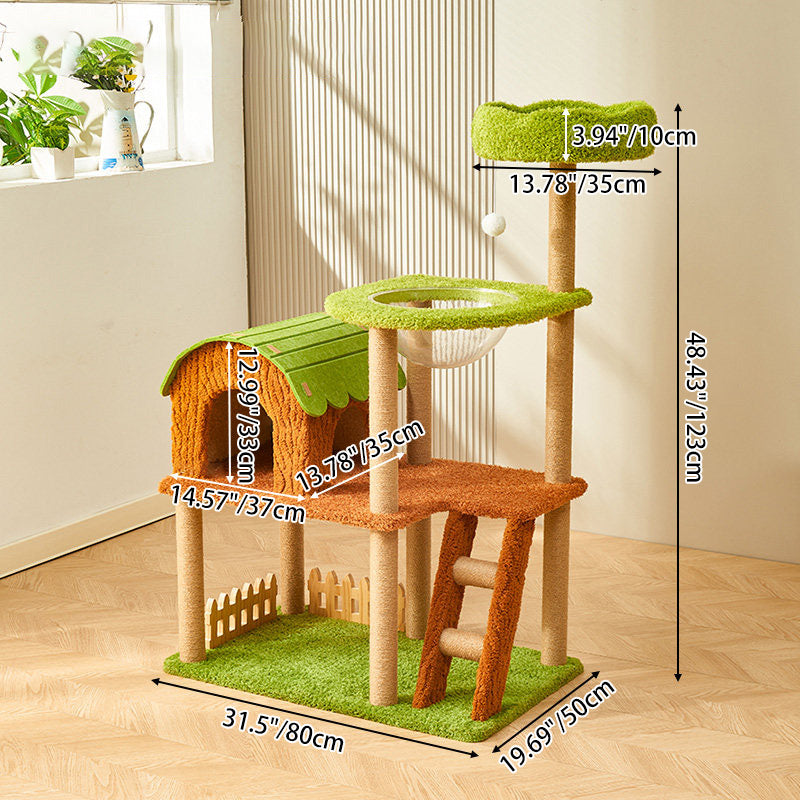 Contemporary Creative Rectangular Medium-Density Fiberboard Velvet Felt Sisal Tree House Cat Tree 2/3/4-Tier For Living Room Cuvalon