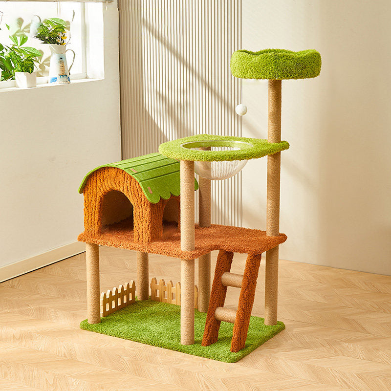 Contemporary Creative Rectangular Medium-Density Fiberboard Velvet Felt Sisal Tree House Cat Tree 2/3/4-Tier For Living Room Cuvalon