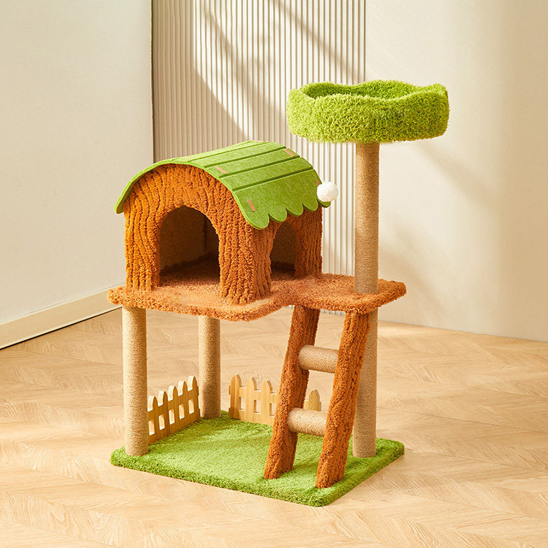 Contemporary Creative Rectangular Medium-Density Fiberboard Velvet Felt Sisal Tree House Cat Tree 2/3/4-Tier For Living Room Cuvalon