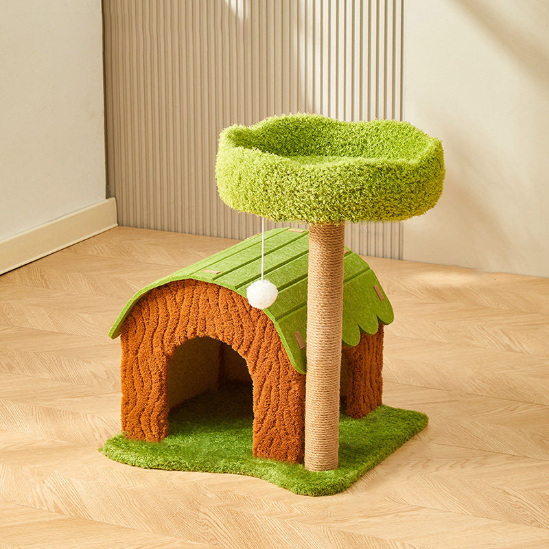 Contemporary Creative Rectangular Medium-Density Fiberboard Velvet Felt Sisal Tree House Cat Tree 2/3/4-Tier For Living Room Cuvalon