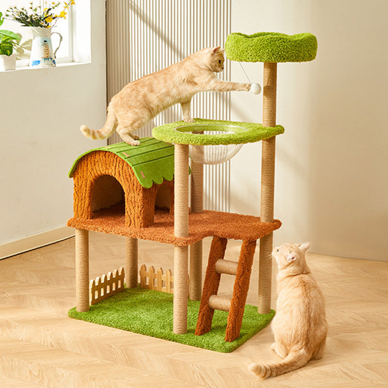 Contemporary Creative Rectangular Medium-Density Fiberboard Velvet Felt Sisal Tree House Cat Tree 2/3/4-Tier For Living Room Cuvalon