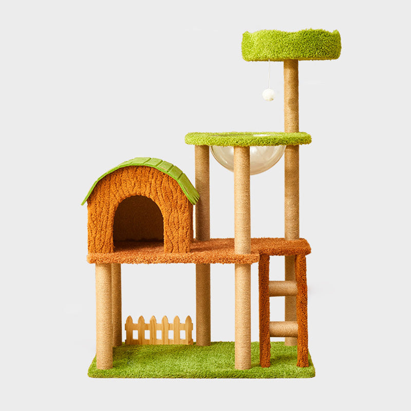Contemporary Creative Rectangular Medium-Density Fiberboard Velvet Felt Sisal Tree House Cat Tree 2/3/4-Tier For Living Room Cuvalon