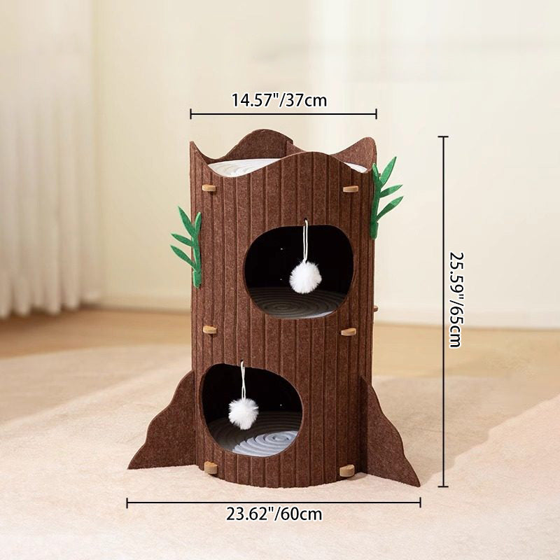 Contemporary Creative Round Medium-Density Fiberboard Felt Tree Stump Cat Tree 2/3-Tier For Living Room Cuvalon
