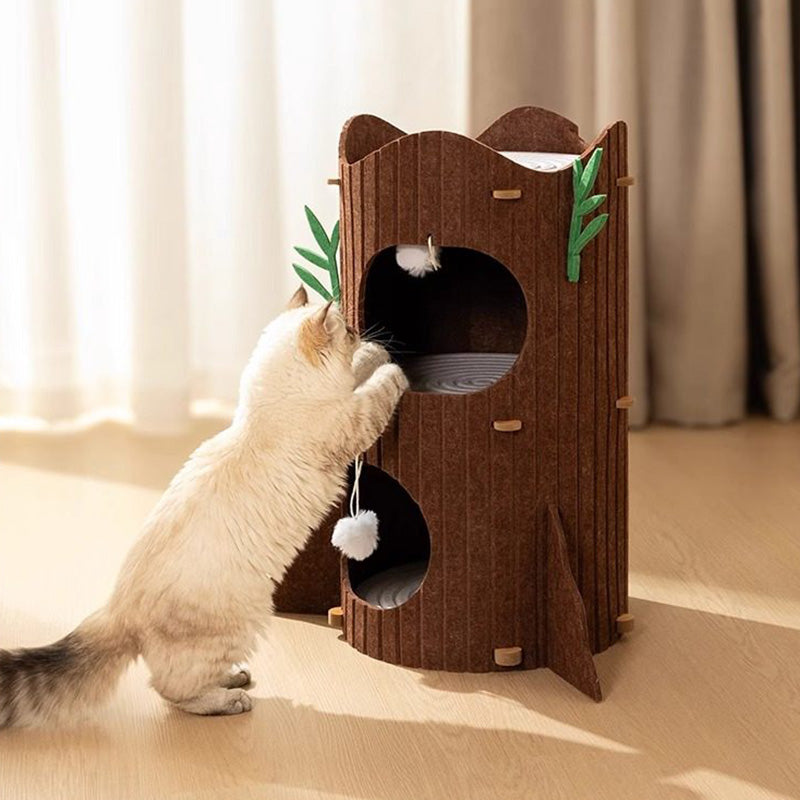 Contemporary Creative Round Medium-Density Fiberboard Felt Tree Stump Cat Tree 2/3-Tier For Living Room Cuvalon