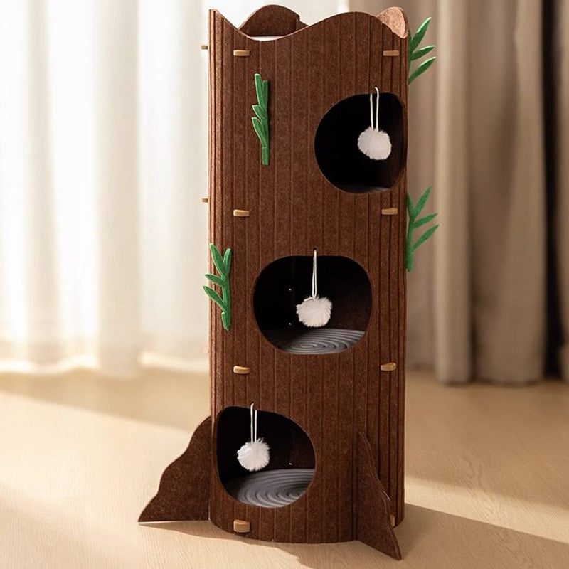 Contemporary Creative Round Medium-Density Fiberboard Felt Tree Stump Cat Tree 2/3-Tier For Living Room Cuvalon