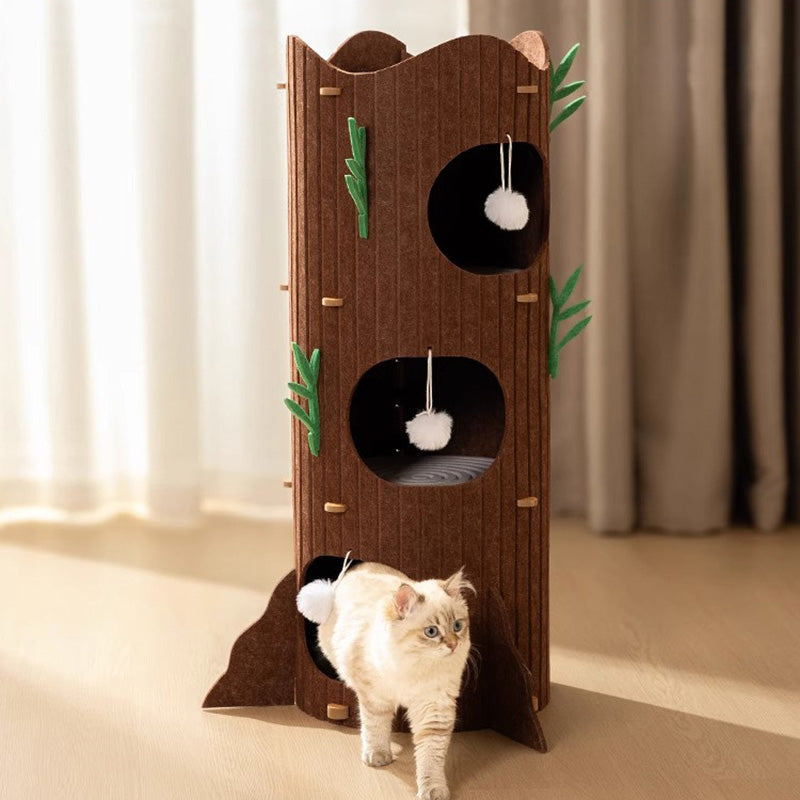 Contemporary Creative Round Medium-Density Fiberboard Felt Tree Stump Cat Tree 2/3-Tier For Living Room Cuvalon