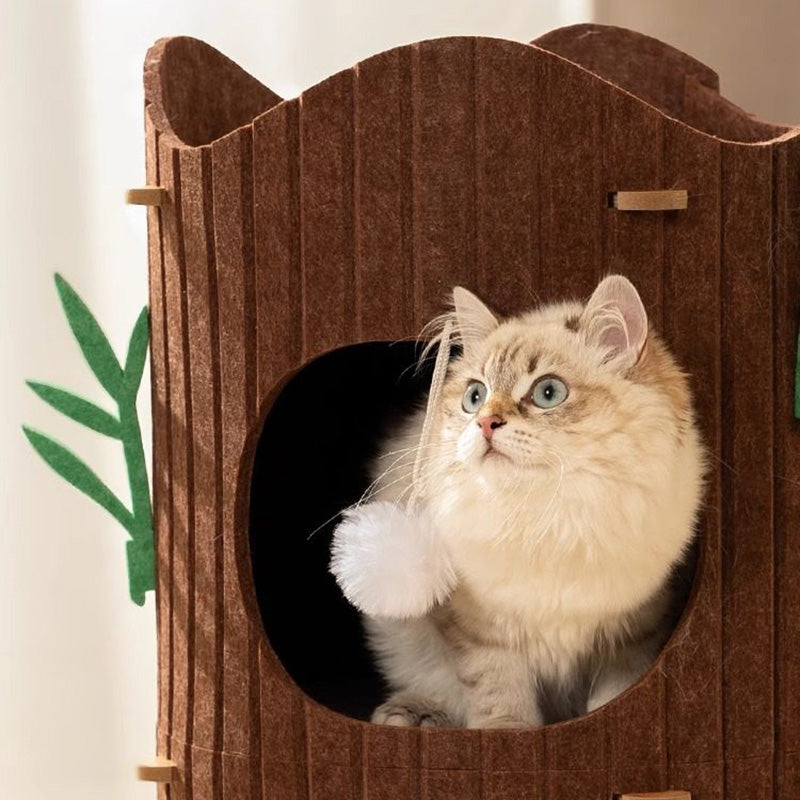 Contemporary Creative Round Medium-Density Fiberboard Felt Tree Stump Cat Tree 2/3-Tier For Living Room Cuvalon