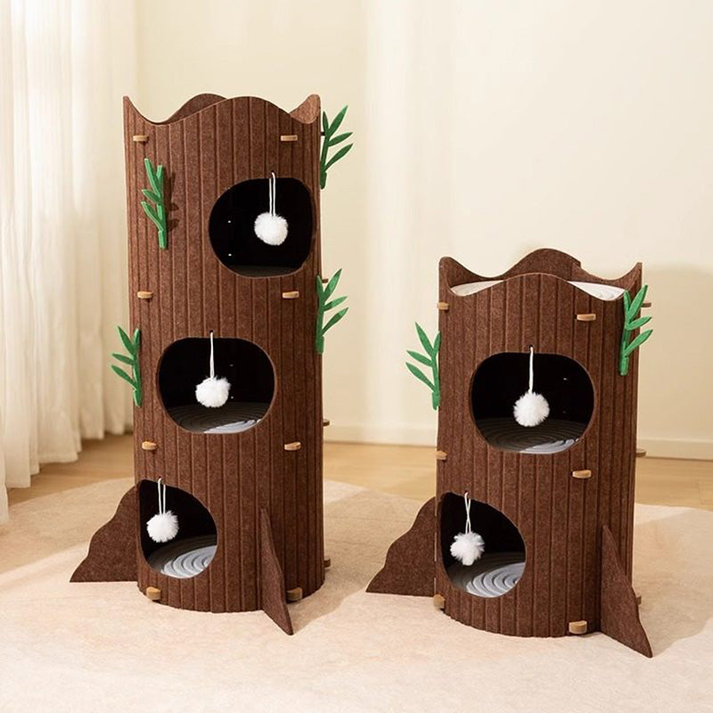 Contemporary Creative Round Medium-Density Fiberboard Felt Tree Stump Cat Tree 2/3-Tier For Living Room Cuvalon