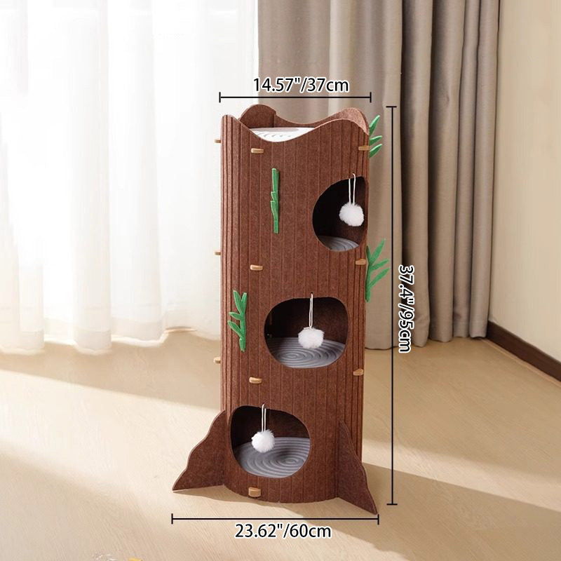 Contemporary Creative Round Medium-Density Fiberboard Felt Tree Stump Cat Tree 2/3-Tier For Living Room Cuvalon