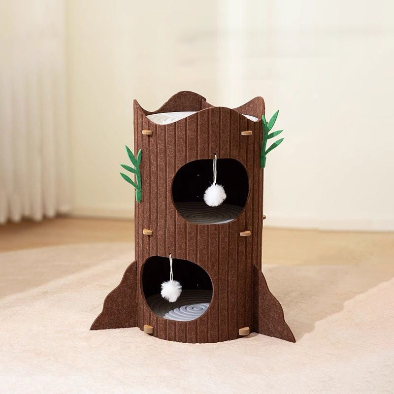 Contemporary Creative Round Medium-Density Fiberboard Felt Tree Stump Cat Tree 2/3-Tier For Living Room Cuvalon