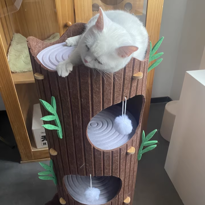 Contemporary Creative Round Medium-Density Fiberboard Felt Tree Stump Cat Tree 2/3-Tier For Living Room Cuvalon