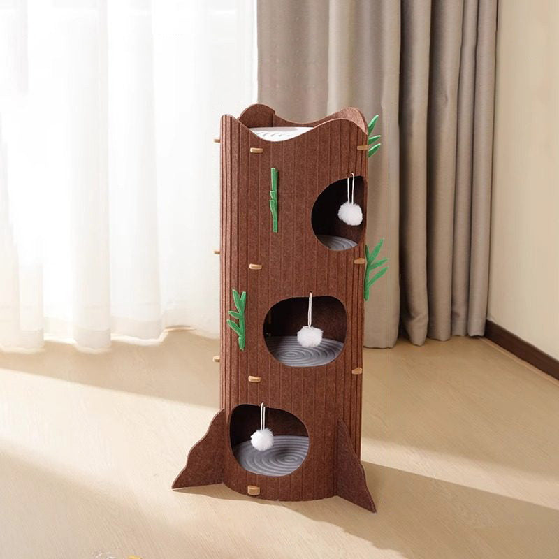 Contemporary Creative Round Medium-Density Fiberboard Felt Tree Stump Cat Tree 2/3-Tier For Living Room Cuvalon