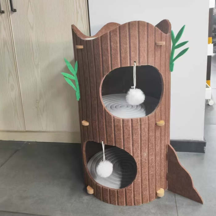 Contemporary Creative Round Medium-Density Fiberboard Felt Tree Stump Cat Tree 2/3-Tier For Living Room Cuvalon