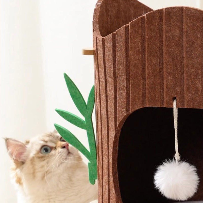 Contemporary Creative Round Medium-Density Fiberboard Felt Tree Stump Cat Tree 2/3-Tier For Living Room Cuvalon