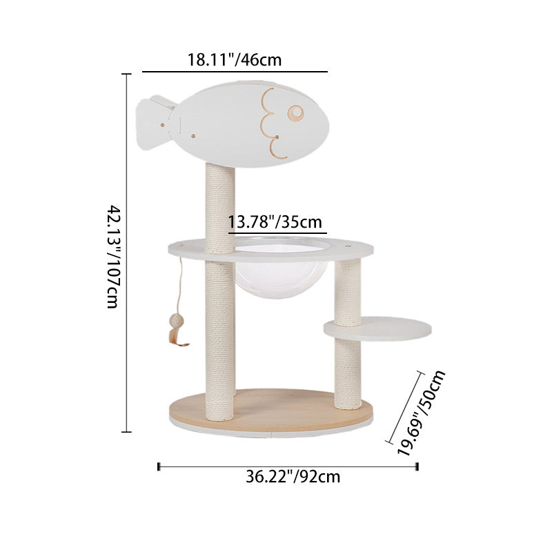 Contemporary Scandinavian Round Plywood PVC Acrylic Kraft Paper Rope Cat Tree 3-Tier For Living Room Cuvalon