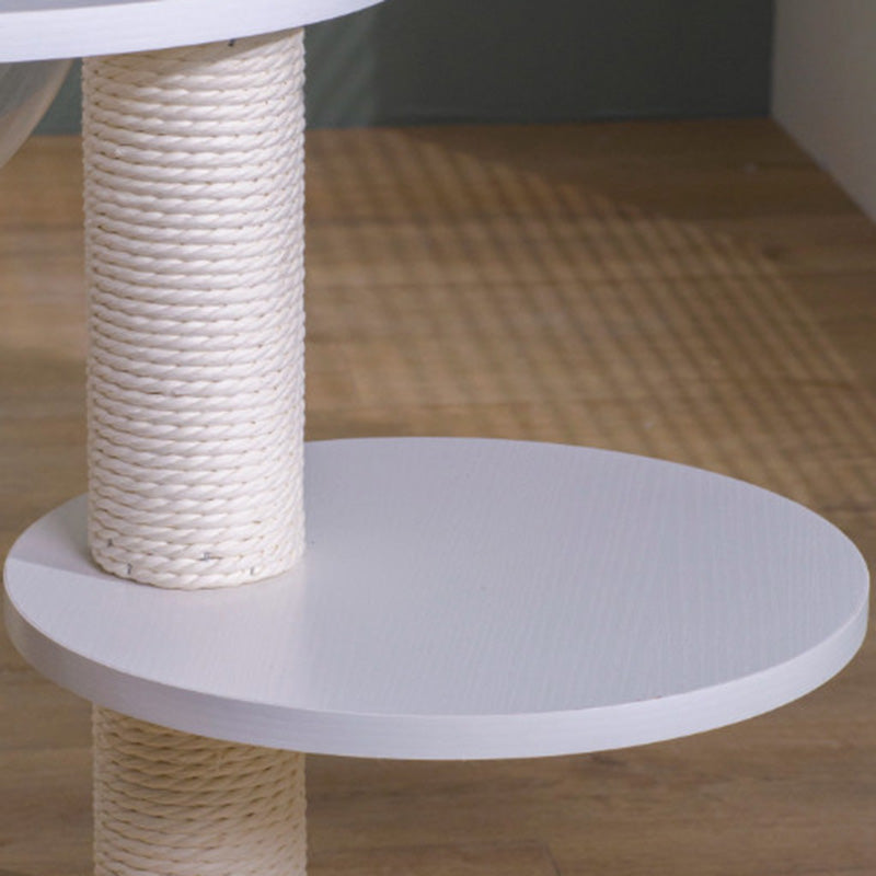 Contemporary Scandinavian Round Plywood PVC Acrylic Kraft Paper Rope Cat Tree 3-Tier For Living Room Cuvalon