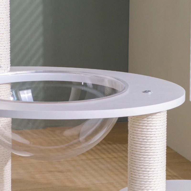 Contemporary Scandinavian Round Plywood PVC Acrylic Kraft Paper Rope Cat Tree 3-Tier For Living Room Cuvalon