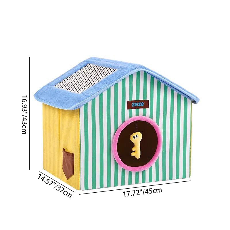 Contemporary Creative Square Medium-Density Fiberboard Velvet Linen Enclosed Foldable Cat Bed For Bedroom Cuvalon