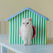 Contemporary Creative Square Medium-Density Fiberboard Velvet Linen Enclosed Foldable Cat Bed For Bedroom Cuvalon