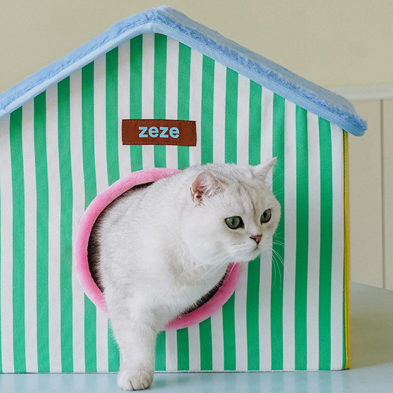 Contemporary Creative Square Medium-Density Fiberboard Velvet Linen Enclosed Foldable Cat Bed For Bedroom Cuvalon