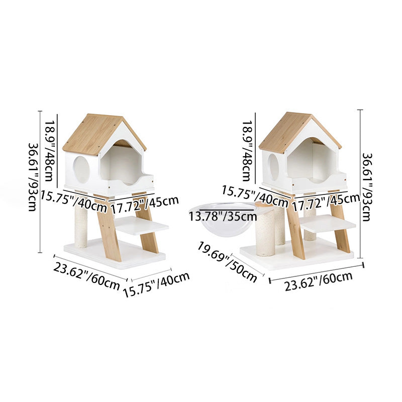 Contemporary Scandinavian Rectangular Plywood PVC Kraft Paper Rope Acrylic Cat Tree For Living Room Cuvalon