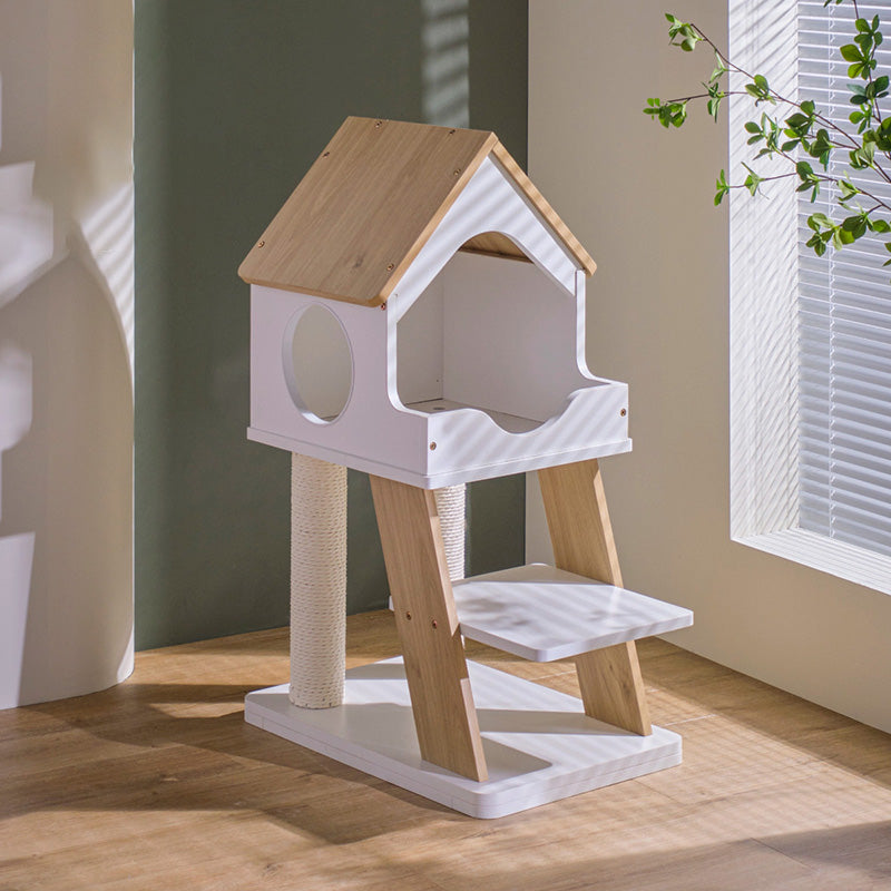 Contemporary Scandinavian Rectangular Plywood PVC Kraft Paper Rope Acrylic Cat Tree For Living Room Cuvalon