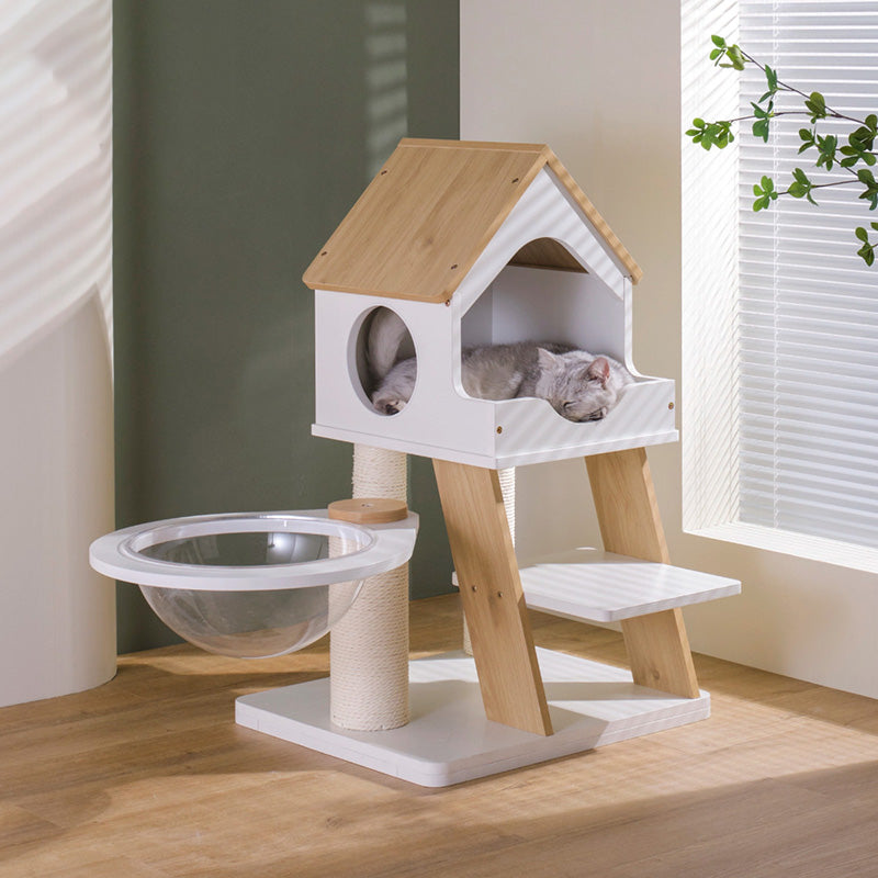 Contemporary Scandinavian Rectangular Plywood PVC Kraft Paper Rope Acrylic Cat Tree For Living Room Cuvalon