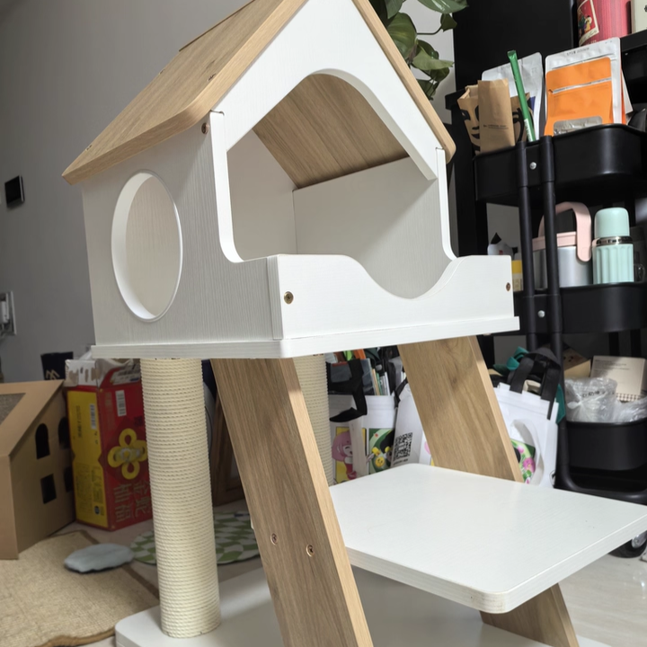 Contemporary Scandinavian Rectangular Plywood PVC Kraft Paper Rope Acrylic Cat Tree For Living Room Cuvalon